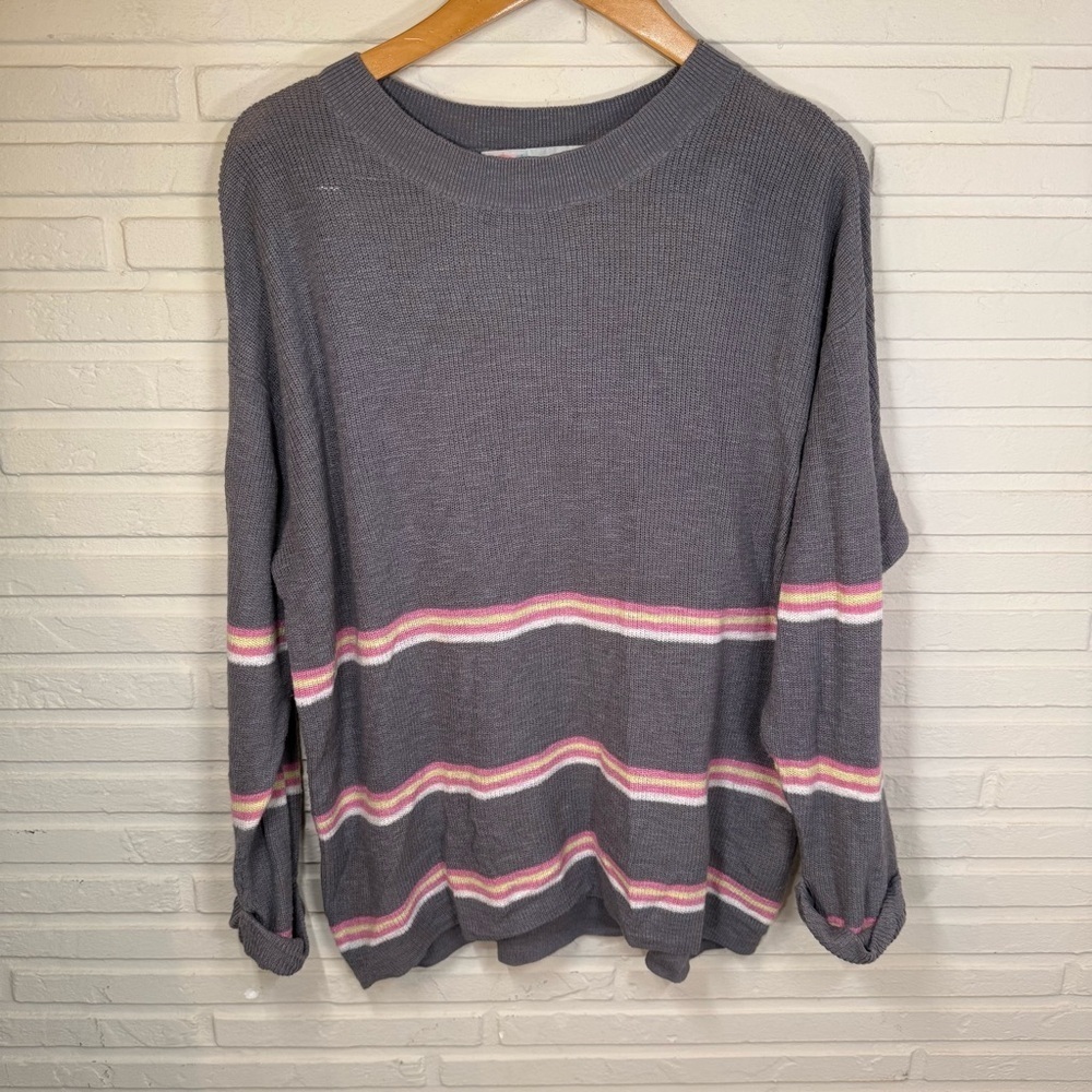 Free People Beach Gray Striped Mariner Oversized Sweater, Women’s Size XS